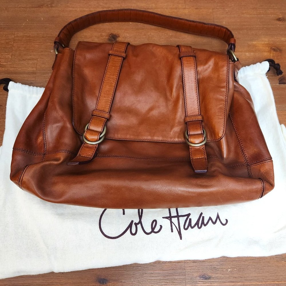 Cole Haan Leather Messenger Hyde Park II Cognac